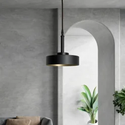 Feuchtraumleuchten|Küchenlampen*Giovanni Battista Hängeleuchte rund Schwarz matt Gold E27 D: 20 cm