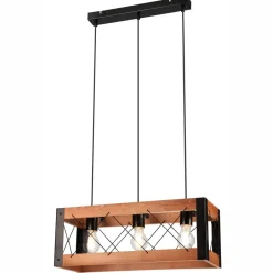 Lamkur Hängeleuchte Rustikal B: 53 cm höhenverstellbar Holz Metall< Bürolampen|Rustikale Lampen