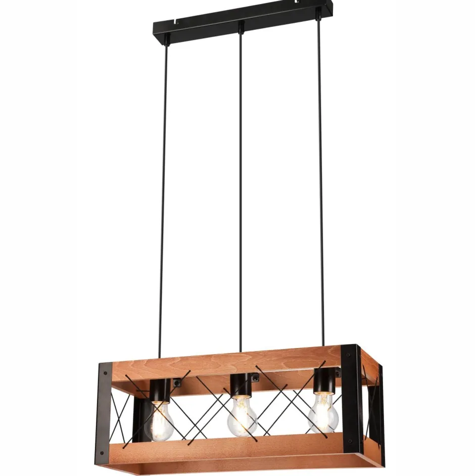 Lamkur Hängeleuchte Rustikal B: 53 cm höhenverstellbar Holz Metall< Bürolampen|Rustikale Lampen