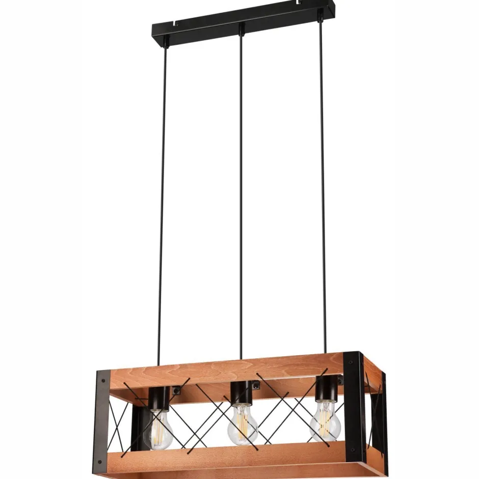 Lamkur Hängeleuchte Rustikal B: 53 cm höhenverstellbar Holz Metall< Bürolampen|Rustikale Lampen