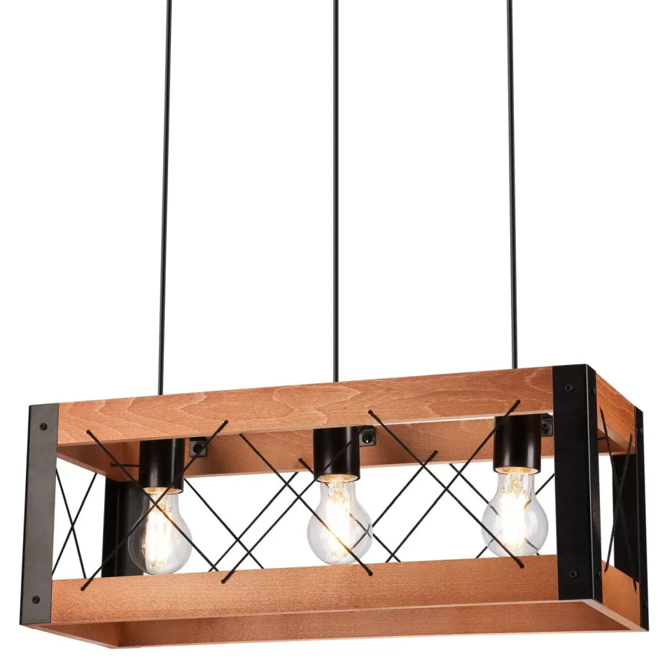 Lamkur Hängeleuchte Rustikal B: 53 cm höhenverstellbar Holz Metall< Bürolampen|Rustikale Lampen