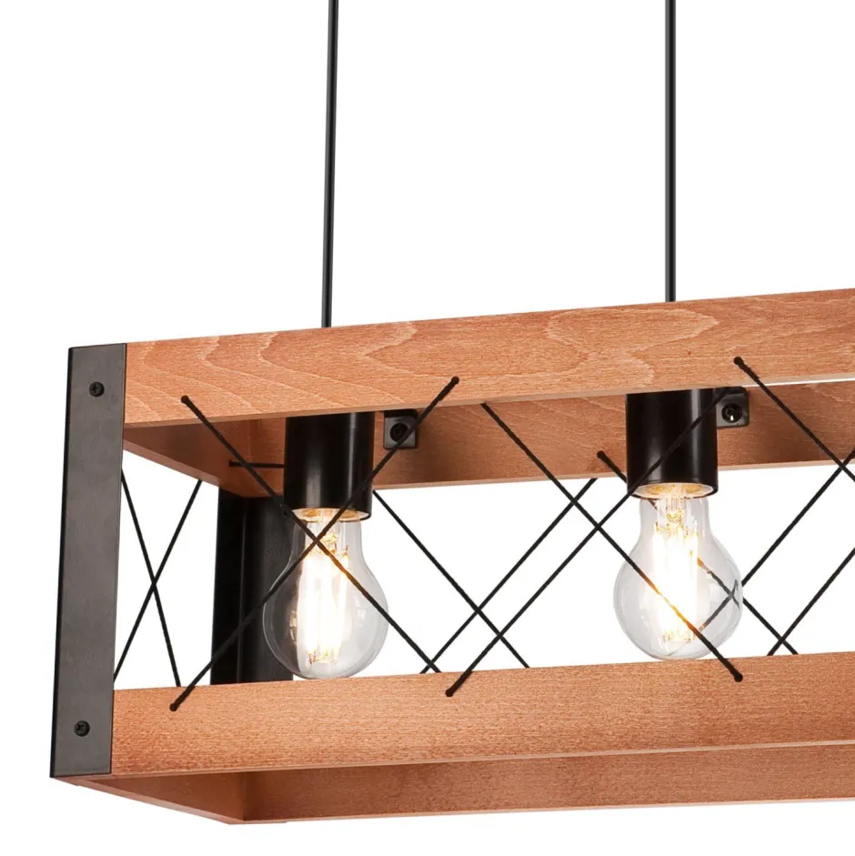 Lamkur Hängeleuchte Rustikal B: 53 cm höhenverstellbar Holz Metall< Bürolampen|Rustikale Lampen