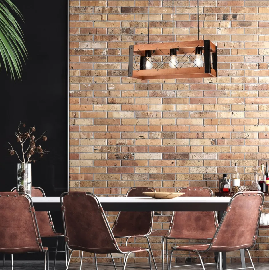 Lamkur Hängeleuchte Rustikal B: 53 cm höhenverstellbar Holz Metall< Bürolampen|Rustikale Lampen