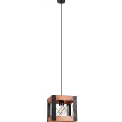 Lamkur Hängeleuchte Rustikal verstellbar E27 Metall Holz Schwarz< Bürolampen|Rustikale Lampen