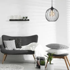 Lamkur Hängeleuchte Schwarz Ø 24 cm Metall Draht Schirm E27 KARNA< Hängelampen|Bürolampen