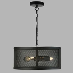 Searchlight Hängeleuchte Schwarz Ø 45 cm aus Mesh Metall 3x E27 Retro< Hängelampen|Esszimmer Lampen