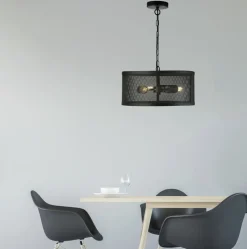 Searchlight Hängeleuchte Schwarz Ø 45 cm aus Mesh Metall 3x E27 Retro< Hängelampen|Esszimmer Lampen