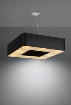 Hängelampen|Esszimmer Lampen*Sollux Hängeleuchte Schwarz 80 cm breit Stoff 8x E27 eckig