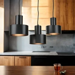 Sigma Hängeleuchte Schwarz breiter Schirm Retro 3 flmg< Hängelampen|Esszimmer Lampen