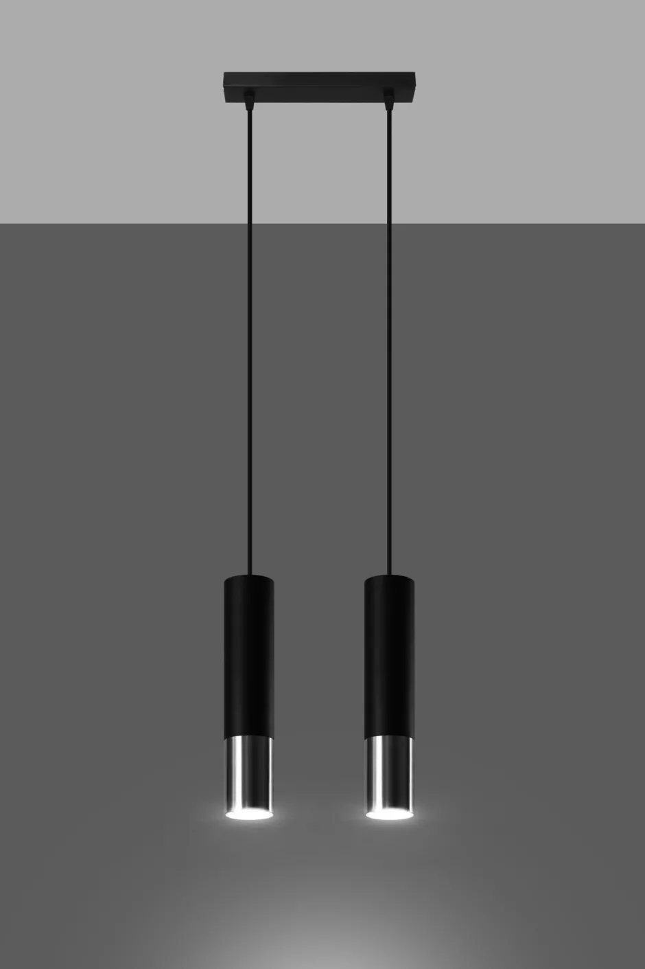 Hängelampen|Wohnzimmerlampen*Sollux Hängeleuchte Schwarz Chrom 2-flammig Metall verstellbar