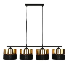 Stofflampen|Moderne Lampen*TK Lighting Hängeleuchte Schwarz Gold verstellbar Metall Stoff E27