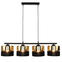 Stofflampen|Moderne Lampen*TK Lighting Hängeleuchte Schwarz Gold verstellbar Metall Stoff E27