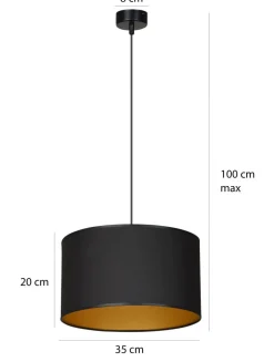 Emibig Hängeleuchte Schwarz Gold Stoff Ø35cm YENNA Wohnzimmer< Hängelampen|Esszimmer Lampen