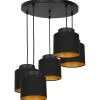 Stofflampen|Wohnzimmerlampen*Luminex Hängeleuchte Schwarz Gold 5 flammig Stoffschirm
