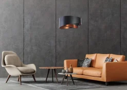 Hängelampen|Bürolampen*BPS Koncept Hängeleuchte Schwarz Kupfer Ø 50 cm Latex E27 rund