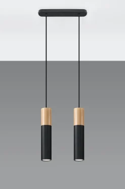 Sollux Hängeleuchte Schwarz Metall Holz Skandinavisch 2-flmg< Hängelampen|Esszimmer Lampen