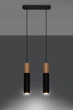 Sollux Hängeleuchte Schwarz Metall Holz Skandinavisch 2-flmg< Hängelampen|Esszimmer Lampen