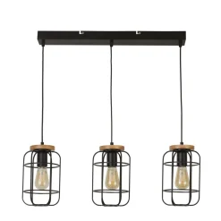 Searchlight Hängeleuchte Schwarz Natur 3-flammig E27 Metall Holz< Hängelampen|Esszimmer Lampen