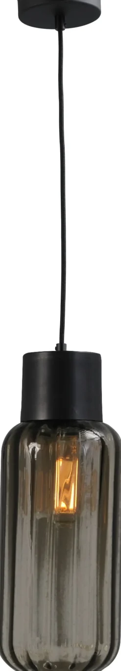 Masterlight Hängeleuchte Schwarz Rauchglas Metall Ø 15 cm E27< Glaslampen|Wohnzimmerlampen