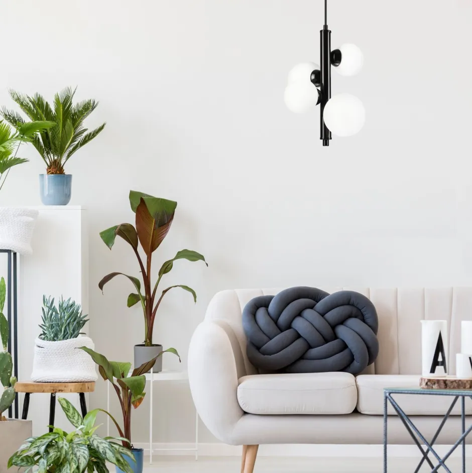 Lamkur Hängeleuchte Schwarz Weiß Kugelschirme 4x E27 Glas Metall< Schlafzimmer Lampen|Kugellampen