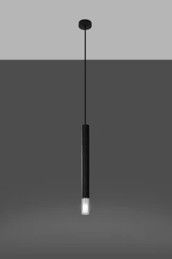 Sollux Hängeleuchte Schwarz Zylinder Ø 4 cm schmal Metall Glas< Moderne Lampen|Wohnzimmerlampen