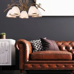 Lamkur Hängeleuchte Shabby Braun antik Metall 5-flammig< Hängelampen|Esszimmer Lampen