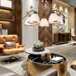 Lamkur Hängeleuchte Shabby Braun antik Metall 5-flammig< Hängelampen|Esszimmer Lampen