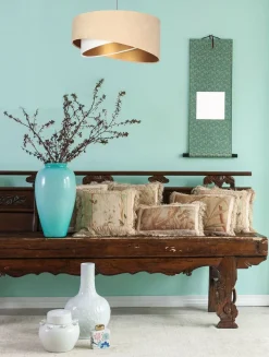 BPS Koncept Hängeleuchte Stoff Beige Gold E27 rund Ø 50 cm Velours Optik< Hängelampen|Bürolampen