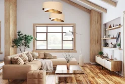 BPS Koncept Hängeleuchte Stoff Beige Gold E27 rund Ø 50 cm Velours Optik< Hängelampen|Bürolampen