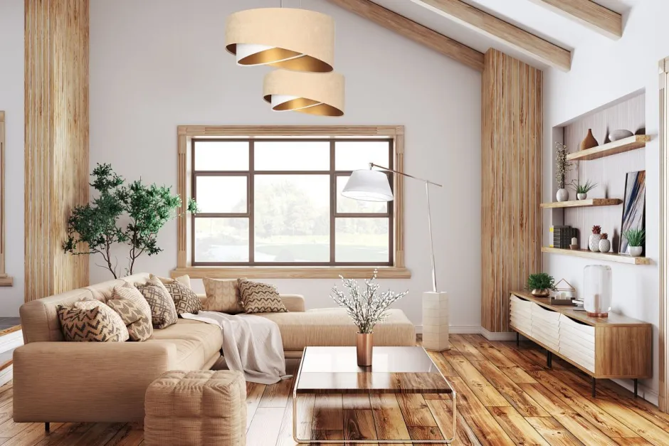 BPS Koncept Hängeleuchte Stoff Beige Gold E27 rund Ø 50 cm Velours Optik< Hängelampen|Bürolampen