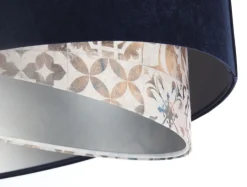 Hängelampen|Bürolampen*BPS Koncept Hängeleuchte Stoff D: 50 cm Velours Optik Blau Beige Silber