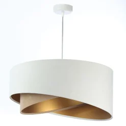 BPS Koncept Hängeleuchte Stoff E27 rund Ø 50 cm in Weiß Beige Gold< Hängelampen|Esszimmer Lampen