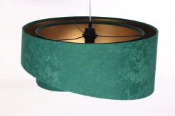 Hängelampen|Bürolampen*BPS Koncept Hängeleuchte Stoff E27 rund D: 50 cm Grün Gold Velours Optik