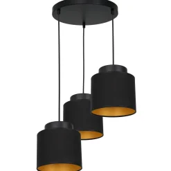 Wohnzimmerlampen|Stofflampen*Luminex Hängeleuchte Stoff in Schwarz Gold 3 flammig E27