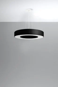 Hängelampen|Esszimmer Lampen*Sollux Hängeleuchte Stoff Schwarz Ø 50 cm rund 5x E27