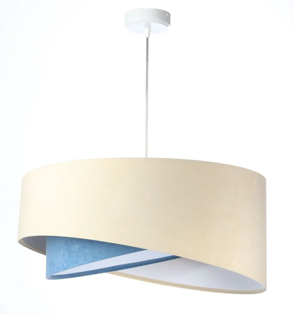 Hängelampen|Bürolampen*BPS Koncept Hängeleuchte Stoff Velours Optik rund Ø 50 cm E27 Creme Blau