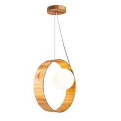 Elstead Hängeleuchte Teak Holz Furnier Glas Ø 35 cm Ring E27< Hängelampen|Bürolampen