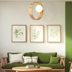 Elstead Hängeleuchte Teak Holz Furnier Glas Ø 35 cm Ring E27< Hängelampen|Bürolampen