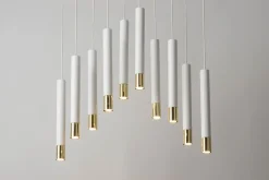 Hängelampen|Moderne Lampen*Sigma Hängeleuchte Weiß Gold Modern Metall groß 10 Pendel