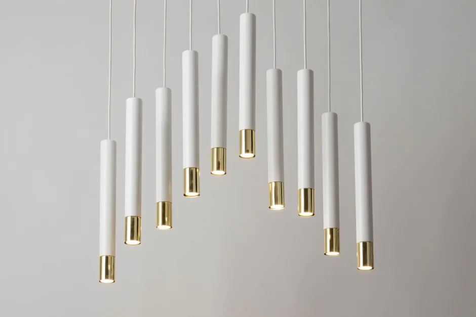 Hängelampen|Moderne Lampen*Sigma Hängeleuchte Weiß Gold Modern Metall groß 10 Pendel