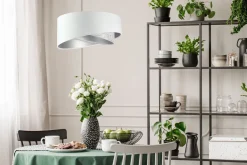 Hängelampen|Bürolampen*BPS Koncept Hängeleuchte Weiß Grau Silber E27 rund D: 50 cm Stoff