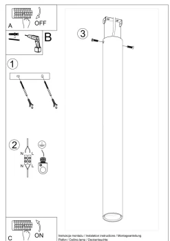 Küchenlampen|Moderne Lampen*Sollux Hohe Deckenlampe Weiß 60 cm Ø 6 cm schmal GU10