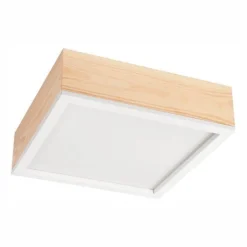 Lamkur Holz Deckenlampe blendarm Glasschirm E27 B:31 cm eckig< Wohnzimmerlampen|Glaslampen