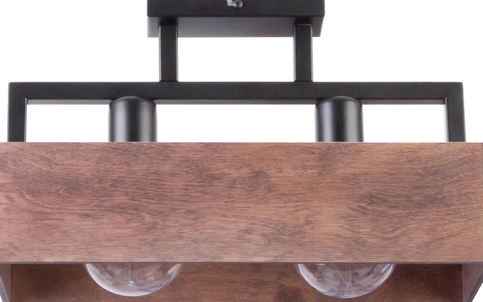 Flurlampen|Moderne Lampen*Sigma Holz Deckenlampe Metall Schwarz E27 2-flammig L:40 cm