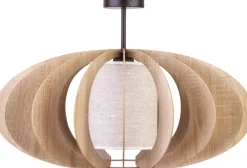 Holzlampen|Moderne Lampen*Sigma Holz Deckenleuchte Eiche Beige Stoff E27 Ø44 cm rund