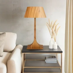 Elstead Holz Tischlampe Modern Holz 53 cm Teak Furnier E27< Wohnzimmerlampen|Schlafzimmer Lampen