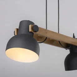 Just Light Industrial Pendelleuchte Holz Metall E27 flexibel< Hängelampen|Bürolampen