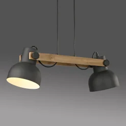 Just Light Industrial Pendelleuchte Holz Metall E27 flexibel< Hängelampen|Bürolampen
