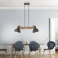 Just Light Industrial Pendelleuchte Holz Metall E27 flexibel< Hängelampen|Bürolampen