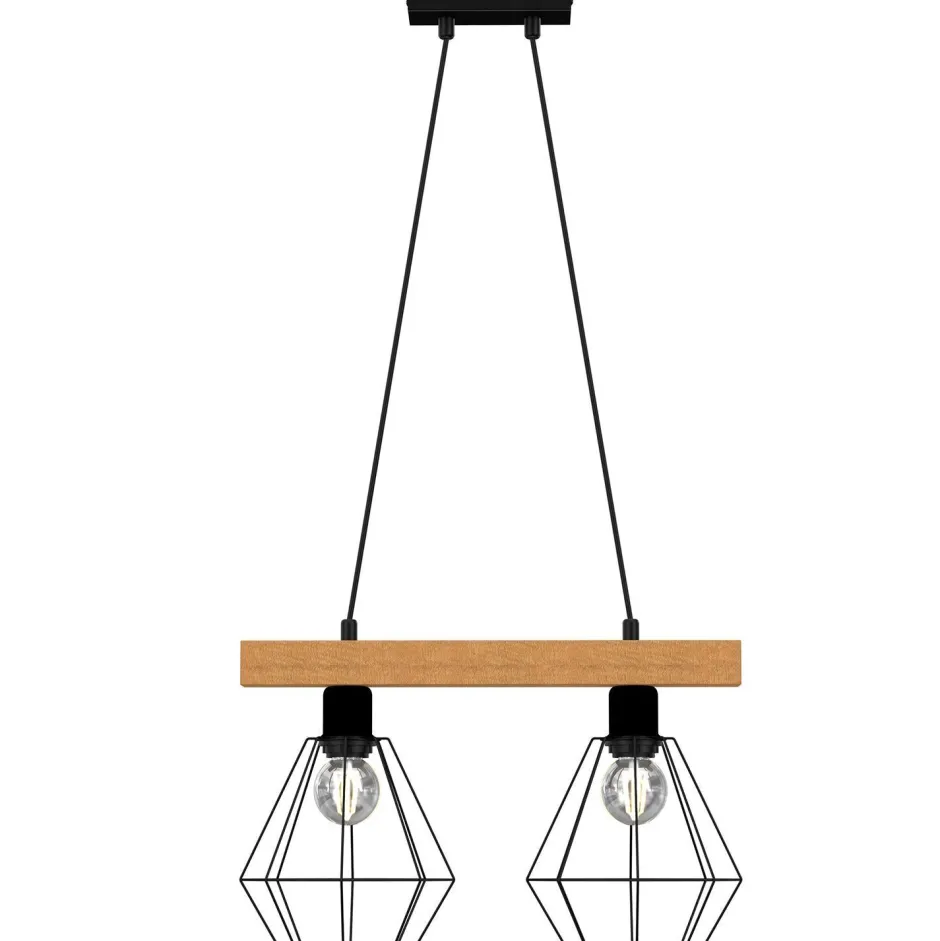 Hängelampen|Bürolampen*Luminex Industrial Pendelleuchte Metall Holz Schwarz Natur E27